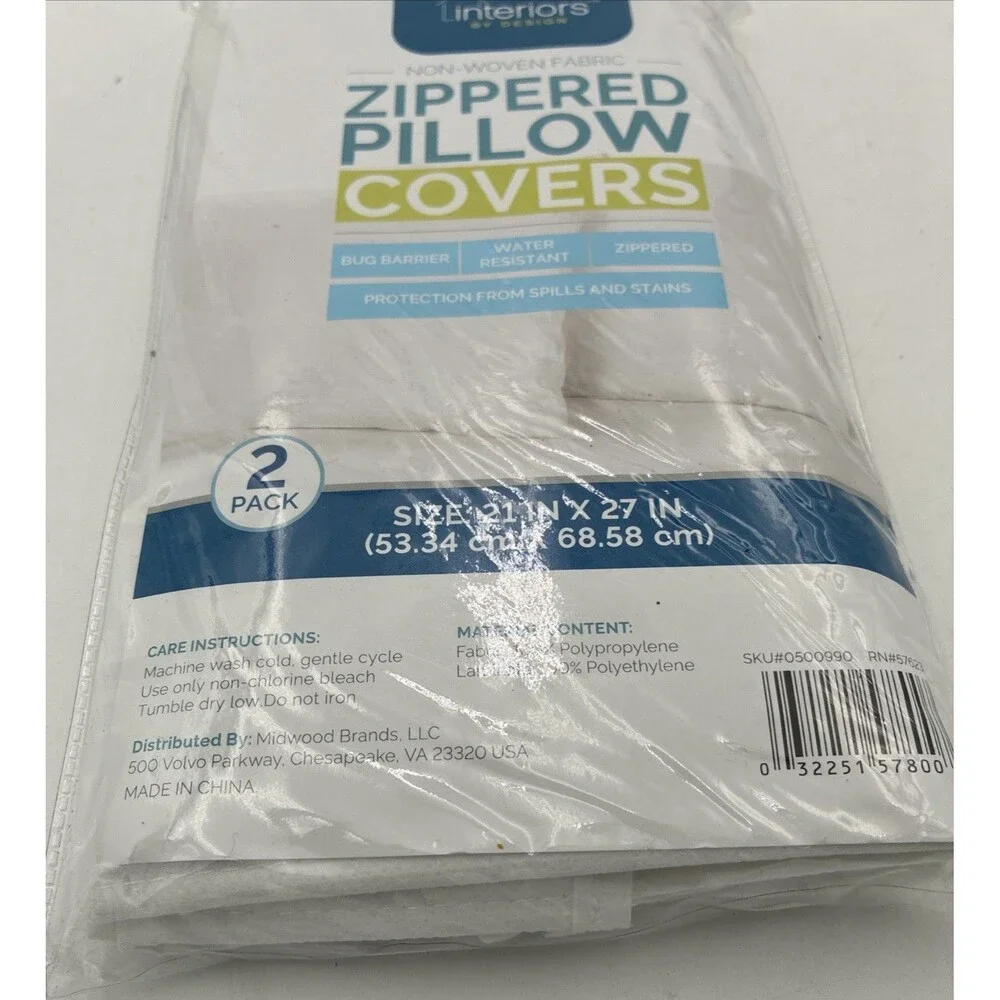 Interiors by Design Zipped Set of 2 Pillow Cases White Size 21x27 Inches Fabric